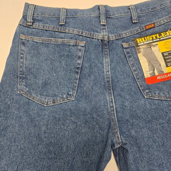 Rustler Regular Fit Jeans Mens 34x32 Blue Medium Wash Straight Leg Denim - Picture 5 of 13